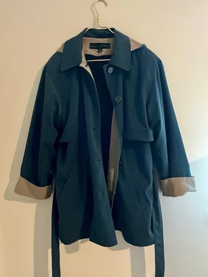 复古 Misty Harbor 女式风衣 12 码绿色和棕褐色 — 第 1/4 张图片