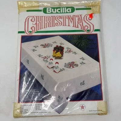 Bucilla Christmas Goose Stamped Cross-Stitch Tablecloth Kit 60"x90" Oval 82558 - Image 1 of 4