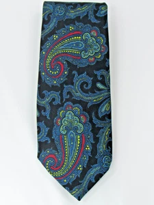 Polo Ralph Lauren Blue Paisley 100% Silk Neck Tie Hand Made in USA Blue Yellow - Picture 1 of 11