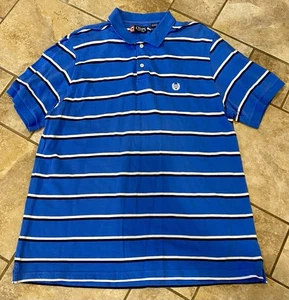 Camisa Polo CHAPS Azul Rayas Para Hombre XXL 100% Algodón Cuello Mangas Cortas. - Imagen 1 de 4