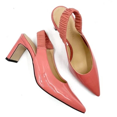 Dear Frances Slingback Bombas Rosa Pêssego Patente Biqueira Pontiaguda Salto Bloco 36/6 - Imagem 1 de 4