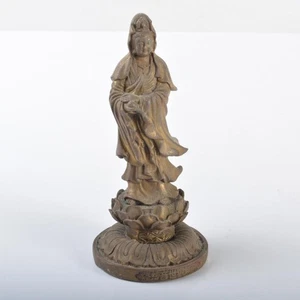 Bronze Gilded Guanyin Bodhisattva Statue 13.5cm, weighs 580g, decorative art - Picture 1 of 10