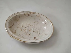 Oval Ceramic Soap Dish Bathroom Beige & Brown Faux Marble Gold Trim New - Picture 1 of 5