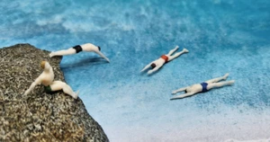 4 Pieces Diver Cliff Jumper Figures Scale H0 1:87 - Optional Painted From DE - Picture 1 of 8
