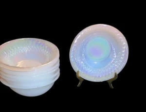 Vintage 1970 7 Federal "Moonglow Diamond Point" Iridescent Berry Bowls Opalesce - Picture 1 of 14