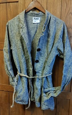 Chaqueta Abrigo FLAX Lituania 100% Lino Bolsillos Lagenlook Gris Cambray Boho S M Foto 1 de 4
