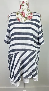 Virtuelle women's blue top striped cold shoulder short sleeve layered Size 14 - Picture 1 of 13