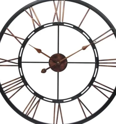 Large Bronze Wall Clock Open Face Aluminum Metal Brushed Indoor Roman Numeral - Image 1 of 4