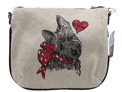 Bolso Bandolera BRIGHTON Beige Rojo Lona Cuero Borde Scottie Perro NUEVO Con Etiqueta Foto 1 de 4