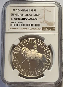 1977 Silver 25p Proof Crown NGC PF68 Ultra Cameo Jubilee Elizabeth II  #010-5 - Picture 1 of 2