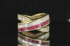 $6,350 LeVian 18K Yellow Gold Ruby Diamond Crossover Channel Baguette Ring 4.75