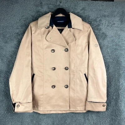 Henri Lloyd Short Trench Coat Beige Womens XL Brown Waterproof Button Up Preppy - Image 1 of 4
