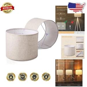 Set of 2 Durable Beige Drum Lamp Shades 13" x 10" for Table & Floor Lamps - Picture 1 of 8