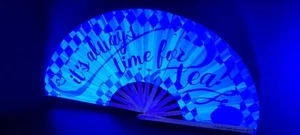 Time for tea 14" UV glow bamboo clack fan for parties circuit - Picture 1 of 3