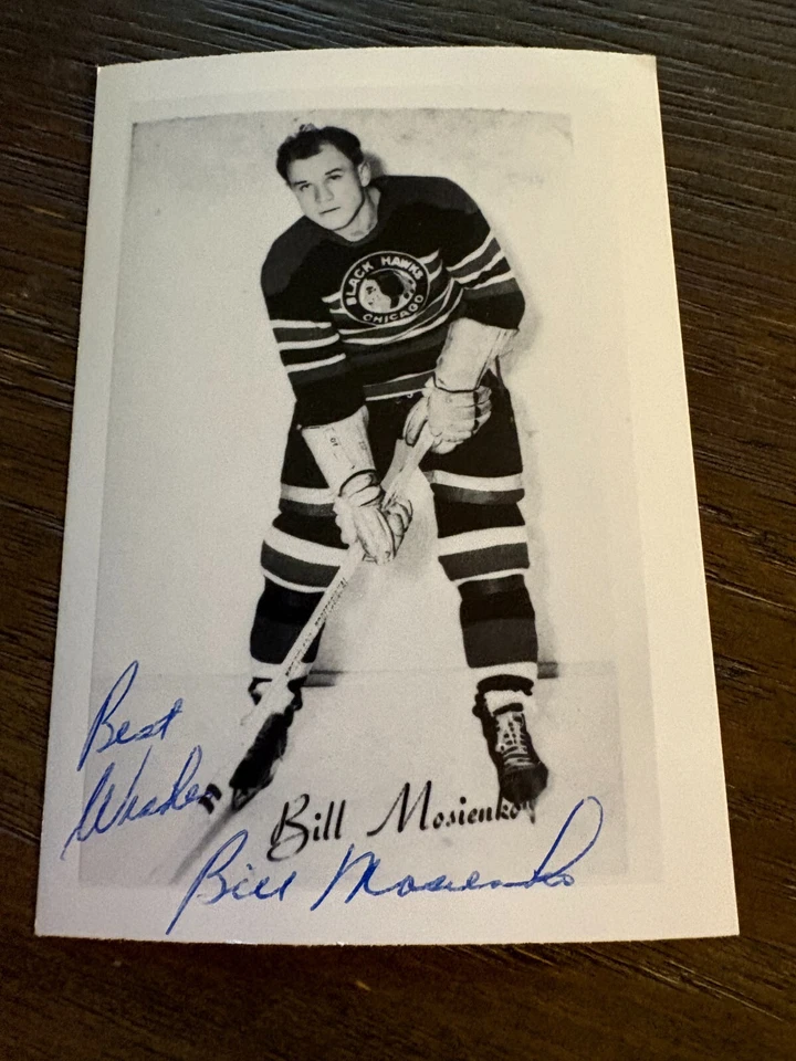 Tarjeta fotográfica de hockey autografiada firmada por Bill Mosienko Chicago Black Hawks HOF Foto 1 de 1