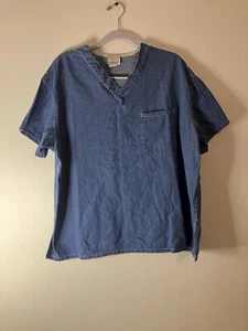 Weißer Schwan blau Denim V-Ausschnitt Peeling Top medizinische Uniform XL - Bild 1 von 7
