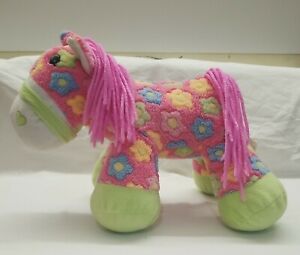 💗Dan Dee Collectors Choice Flower Power  Pony Plush Pink Green Yarn Mane Tail 