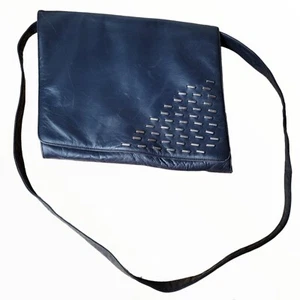 Maud Frizon Leather Staple Unique Vintage Blue Flap Crossbody Shoulder Bag - Picture 1 of 10