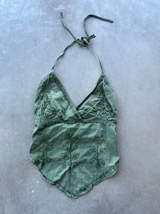 Y2K passport green floral halter top - Picture 1 of 2