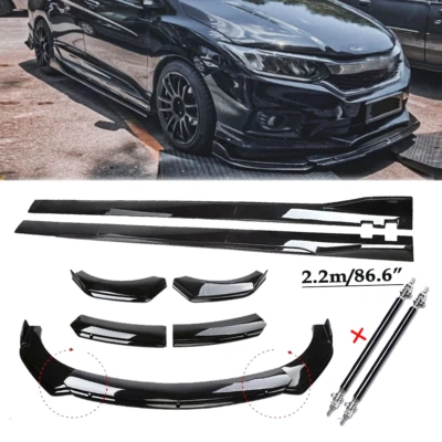 Glossy Black Front Bumper Lip Splitter Spoiler For Honda City 2010-22 Body Kit Foto 1 de 4