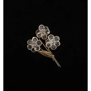 VTG Gold Tone Bezel Set Faceted Crystal Triple Flower 2.5" Bouquet Brooch - Picture 1 of 5