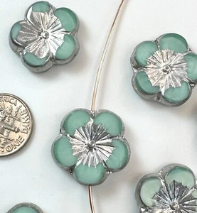 Large Hibiscus Flower Beads, 21mm, Mint w/Silver Finish, 2 Pieces, 230 - Picture 1 of 1