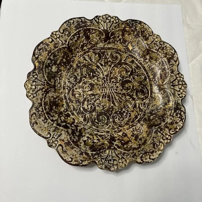 Plato medallón dorado crema, marrón y metálico para decoración del hogar en muy buena condición Foto 1 de 4