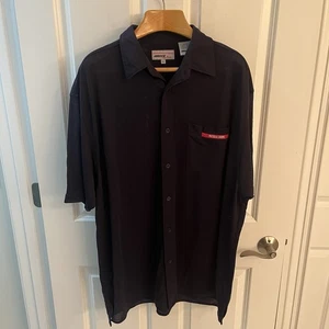 Mecca Club Camp Button Up Shirt Men Extra Large XL Navy Blue Short Sleeve Y2K - Picture 1 of 11