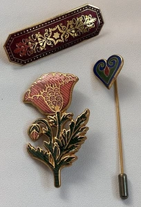 Metropolitan Museum Art MMA 1985 Enamel Pin Brooch Lot 3 Heart Poppy Guillouche - Picture 1 of 12