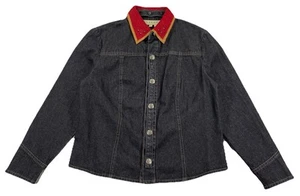 Double D Ranch Yoakum Women's Medium Black DenimJacket Beaded Collar - Picture 1 of 9