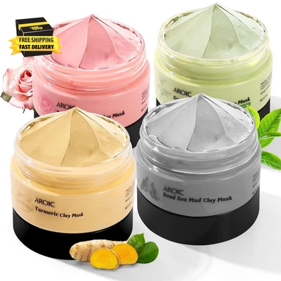 Pacote com 4 máscaras de argila, vitamina C açafrão máscara facial de lama do mar morto, rosa, chá verde C - Imagem 1 de 4