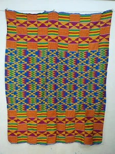 Traditional Ashanti Kente strip wrap Cloth Vintage African Handwoven Textile A28 - Picture 1 of 13