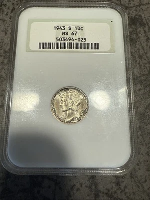 1943-S Mercury Dime NGC MS67 Fatty Toned Nice Bands Full Holo - Image 1 of 4