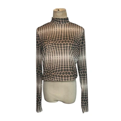 Forever 21 Beige Negro Lunares Manga Larga Talla 0X Foto 1 de 4