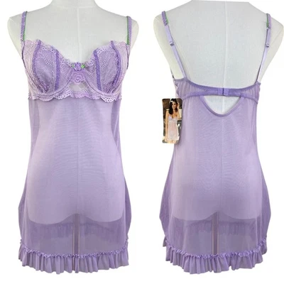 Novo com etiquetas Vintage Y2K Shirley of Hollywood Coquette Lavanda Rendada Babydoll Conjunto Tamanho G - Imagem 1 de 4