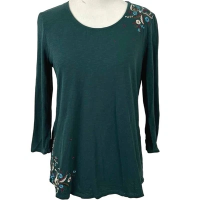 Camiseta Top Chicos Mujer Manga 3/4 Boho Bosque Hada Bordada Verde Mediana Foto 1 de 4