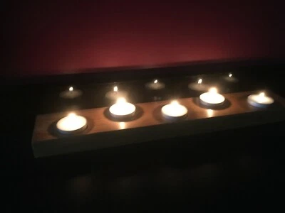 Tea Light Tray in Reclaimed Pitch Pine - complete with 8hr tea lights - Image 1 of 4