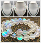 16-48" 6/8/10/12mm White/Gray Gleamy Rainbow Moonstone Round Beads Knot Necklace