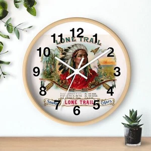 Lone Trail Cigars, Vintage Cigar Label 1890s Wall Clock All Wood 3D Frame - Picture 1 of 19