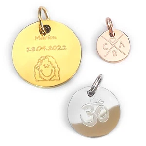 Anhänger mit Diamantgravur Edelstahl 10, 15 oder 20mm Farben Silber, Gold & Rosé - Picture 1 of 4