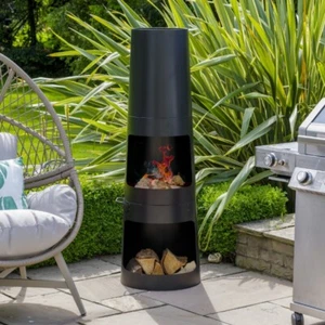 CASA MIA PRIMO WOOD-BURNING CHIMINEA OUTDOOR MATT  BLACK STEEL... RRP 329.00!!! - Picture 1 of 5