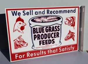 Blue Grass Producer Feeds Flange Sign farm horse cow chicken pig Bluegrass Retro - Picture 1 of 4