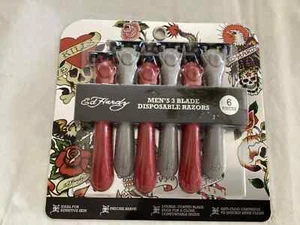 ED HARDY MEN'S 3 BLADE DISPOSABLE RAZORS-6 PIECES - NEW - Picture 1 of 2