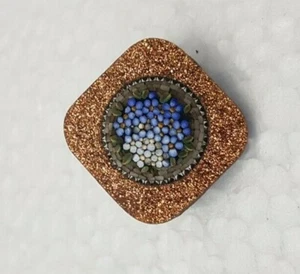 A Fine Antique Victorian Italian Micro Mosaic flowers blue & gold Brooch vtg - Picture 1 of 7