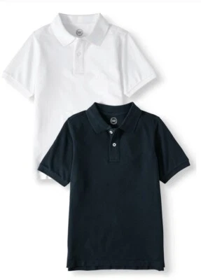 Uniforme escolar Wonder Nation para niños blanco/azul marino, polo de piqué manga corta, 14-16 paquete de 2 Foto 1 de 4