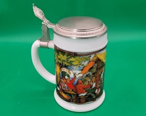 1970's Original BMF Bierseidel MILK GLASS & PEWTER BEER STEIN - West Germany! - Picture 1 of 7