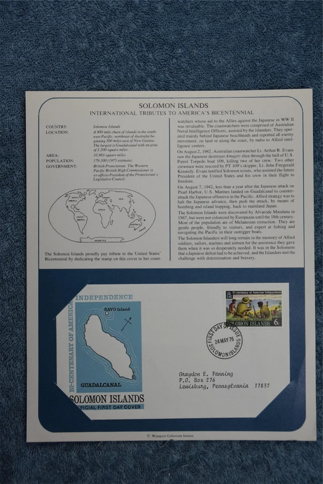 1975 Tributes to America's Bicentennial Souvenir Card - Solomon Islands - Image 1 of 1