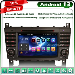 8-Kern Android 13 Autoradio DAB+ GPS Navi Mercedes Benz C/CLC/G Klasse W203 W463 - Bild 1 von 21