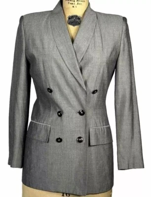 Blazer de Colección Años 80 Informal Esquina Doble Pecho Chal Cuello Gris Mediano Foto 1 de 4
