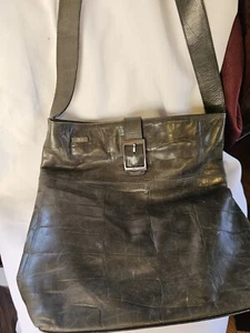 Falor Le Borse GRAY*Croc Embossed Leather Shoulderbag *Buckled* Good Condition  - Picture 1 of 24